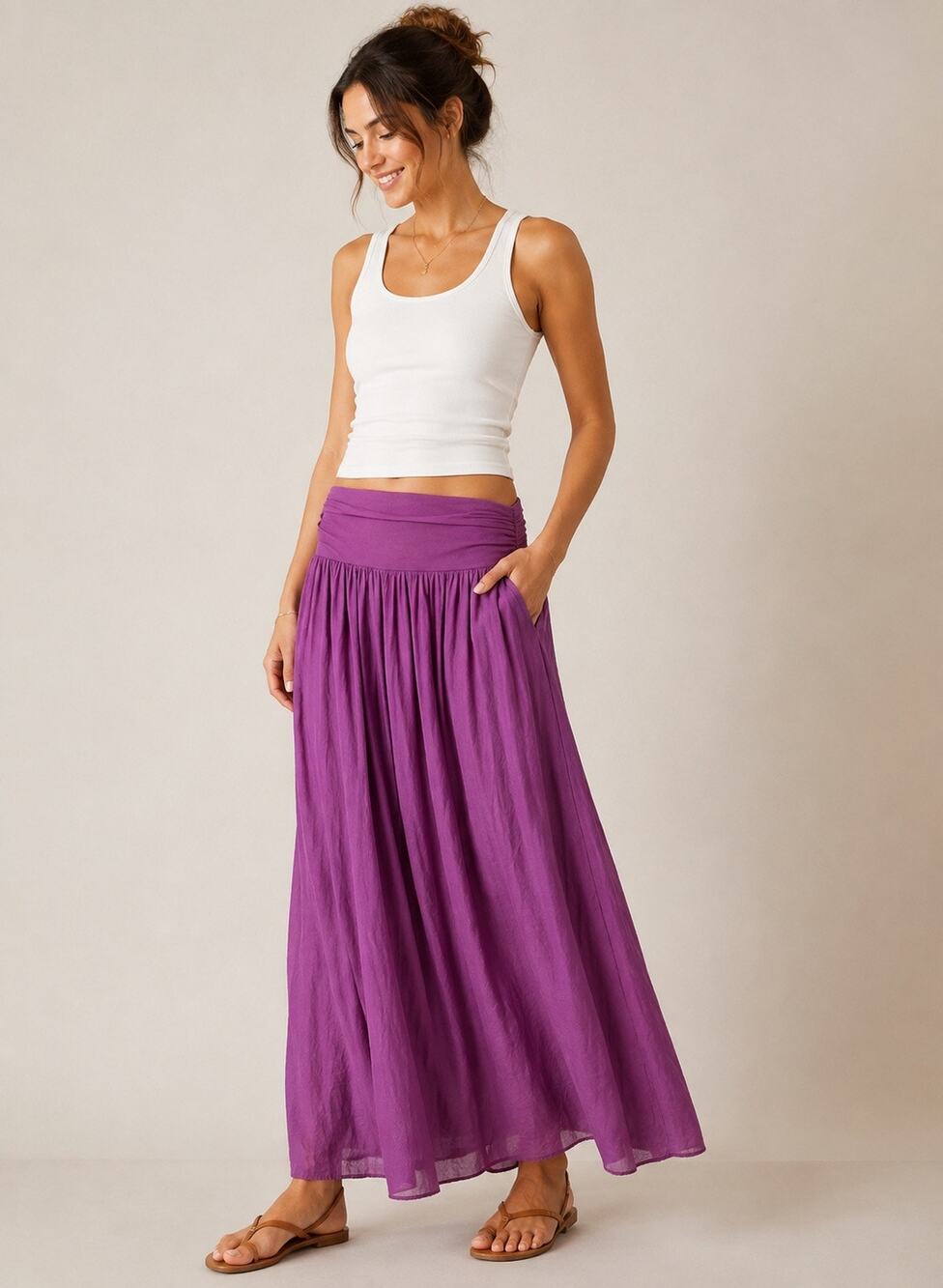 Athleta Maxi Skirt M Purple Cotton Silk Blend Boho Flowy